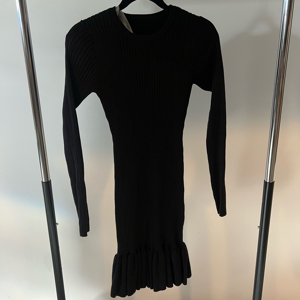 NWT Black Ribbed Knit Ruffle Dress